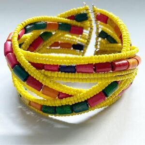 Handcrafted Colorful Seed and Wood Beaded Braided Cuff Bracelet